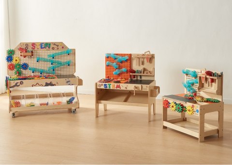 MASTERKIDZ Drewniany Warsztat XXL Montessori STEM z Narzędziami + Akcesoria