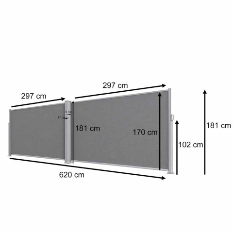 Markiza narożna boczna tarasowa LUARO parawan zwijany 180 x 620 cm szary