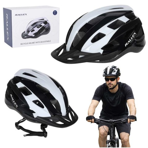 Kask rowerowy na rower RALLEX damski męski regulowany czarno-biały L 58-62cm