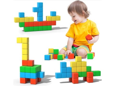 Klocki Magnetyczne 3D Konstrukcyjne KOSTKI BUDOWLANE Sześciany Zestaw Klocków 64 el.