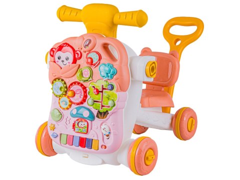 Wielofunkcyjny Interaktywny Jeździk Pchacz Chodzik Edukacyjny Stolik Grający 4w1 Różowy