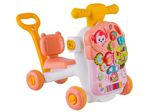 Wielofunkcyjny Interaktywny Jeździk Pchacz Chodzik Edukacyjny Stolik Grający 4w1 Różowy