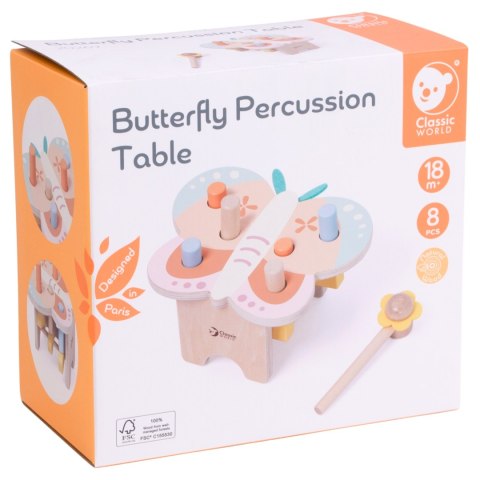 CLASSIC WORLD Wbijak Pastelowy Motylek Montessori z Młoteczkiem 8el.