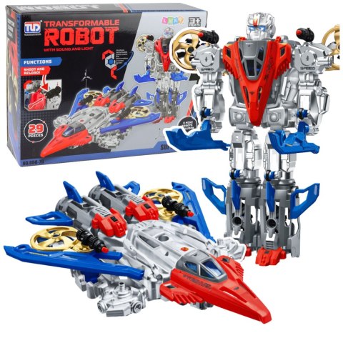 Robot Myśliwiec Bojowy 2w1 Światła Dźwięki Czerwono-Niebieski 29 el.