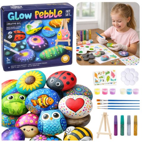 Zestaw Kreatywny DIY Malowanie Kamieni Świecące Farby Kleje Brokatowe