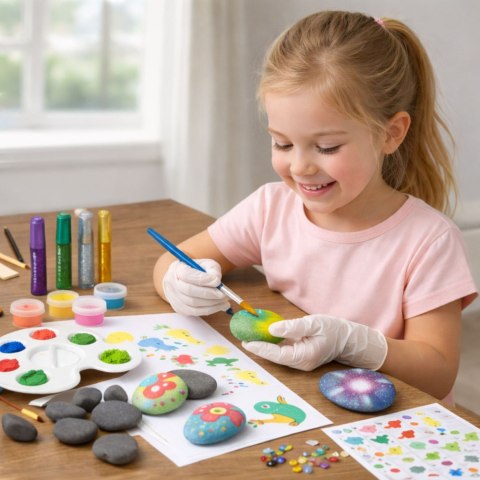 Zestaw Kreatywny DIY Malowanie Kamieni Świecące Farby Kleje Brokatowe