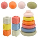 Zestaw Miękkie Zabawki Sensoryczne Piłeczki Piramidka Klocki 18 el.