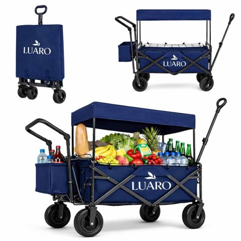 Wózek transportowy LUARO plażowy składany z daszkiem i siatką 120l granatowy