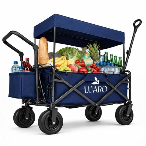 Wózek transportowy LUARO plażowy składany z daszkiem i siatką 120l granatowy