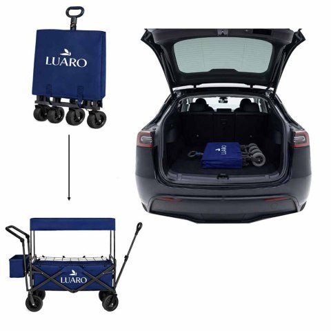 Wózek transportowy LUARO plażowy składany z daszkiem i siatką 120l granatowy