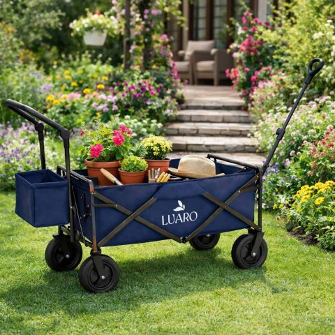 Wózek transportowy LUARO plażowy składany z daszkiem i siatką 120l granatowy