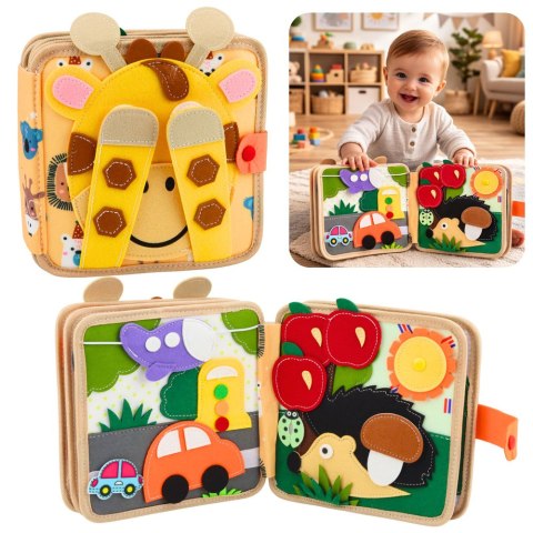 Książeczka Edukacyjna Sensoryczna Filcowa 3D Zwierzęta Żyrafa