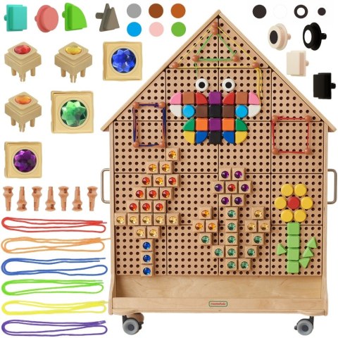 MASTERKIDZ Drewniana Tablica STEM Wolnostojąca XXL w Kształcie Domu + Akcesoria