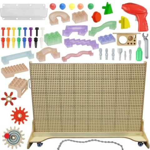 MASTERKIDZ Wolnostojąca Ściana STEM + Akcesoria Kołki Tace Klocki Narzędzia