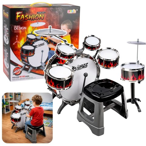Perkusja Dla Dzieci Zestaw 6 Bębnów 2 Talerze Instrument Muzyczny Taboret