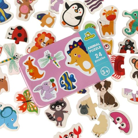 Puzzle dla dzieci układanka w puszce zwierzątka 48 puzzli 24 obrazki