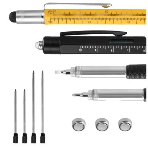 Długopisy Wielofunkcyjne 9w1 Poziomica Latarka Śrubokręt Żółty Czarny 2szt