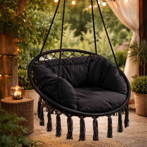 Huśtawka LUARO fotel bocianie gniazdo z poduszką czarne 80cm 150kg