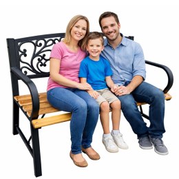 Ławka Ogrodowa Park Taras Ogród Metalowe Oparcie Drewniana Zdobiona 118 cm
