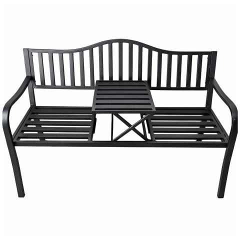 Ławka Ogrodowa Taras Ogród Park Metalowa Oparcie Stolik Czarna 150 cm