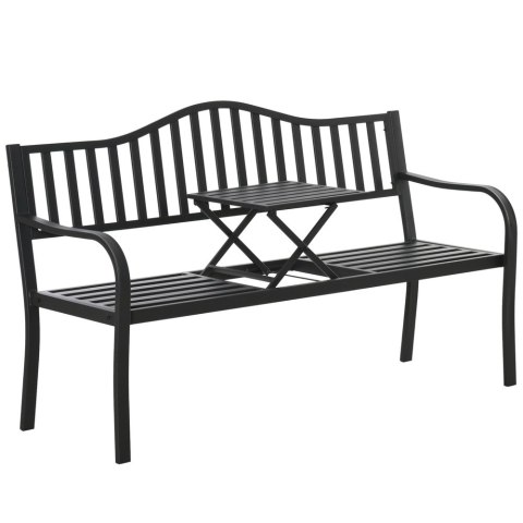 Ławka Ogrodowa Taras Ogród Park Metalowa Oparcie Stolik Czarna 150 cm
