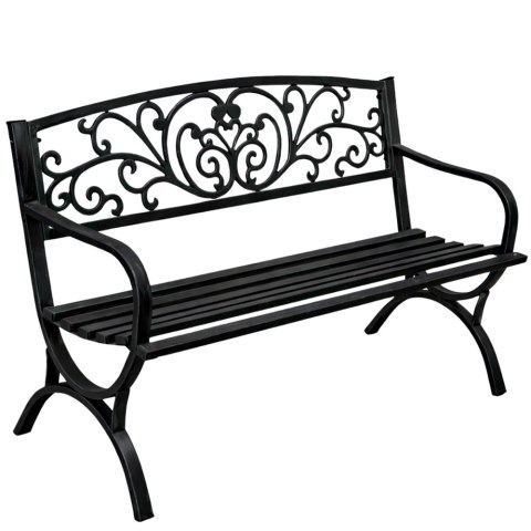 Ławka Ogrodowa Taras Ogród Parkowa Metalowa Oparcie Zdobiona Czarna 127 cm