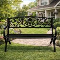 Ławka Ogrodowa Taras Ogród Parkowa Metalowa Oparcie Zdobiona Czarna 127 cm
