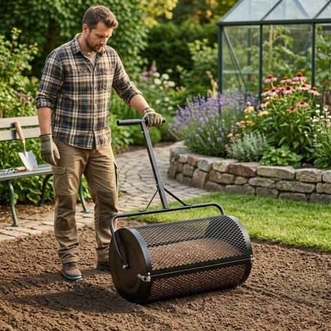 Rozsiewacz kompostu nawozu do trawnika LUARO walec siatkowy ogrodowy siewnik