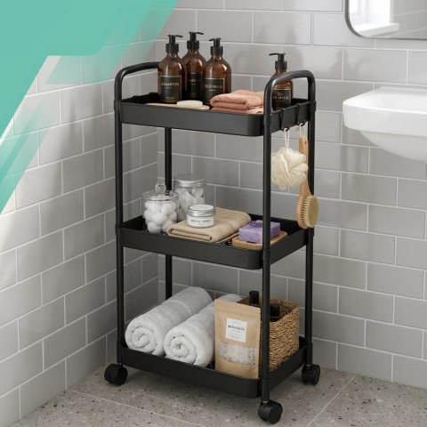 WÓZEK KUCHENNY STOLIK NA KÓŁKACH WÓZEK 3 POZIOMOWY MOBILNY CZARNY