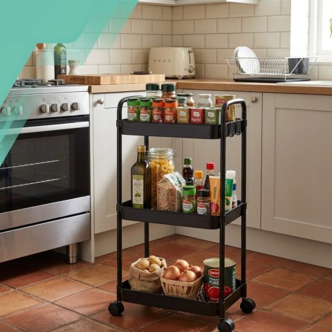 WÓZEK KUCHENNY STOLIK NA KÓŁKACH WÓZEK 3 POZIOMOWY MOBILNY CZARNY