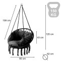 Huśtawka LUARO fotel bocianie gniazdo z poduszką czarne 80cm 150kg