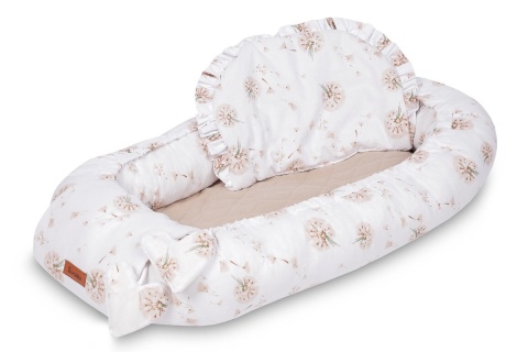 KOKON MUŚLIN DMUCHAWCE BEŻOWE 80x45 + PODUSZKA Sensillo