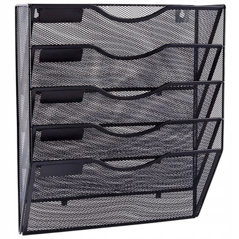 Metalowy Organizer Na Dokumenty Gazety Regał Na Ścianę 5 Przegród A4 Czarny