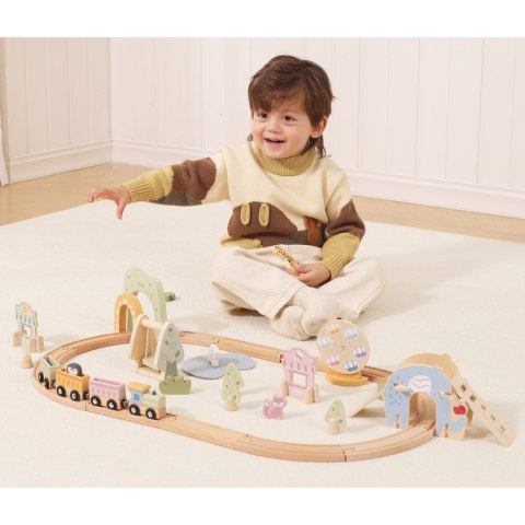 VIGA Drewniana Kolejka Dla Dzieci Tor 62 elementy
