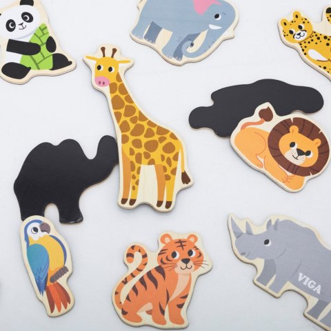 VIGA Drewniane Magnesy Dzikie Zwierzęta - Kolorowe Magnesy Edukacyjne 18M+
