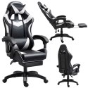 Fotel Gamingowy LEAN Obrotowy Biurowy Z Podnóżkiem Poduszki Czarno-Biały