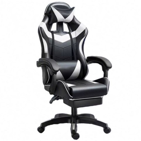 Fotel Gamingowy LEAN Obrotowy Biurowy Z Podnóżkiem Poduszki Czarno-Biały