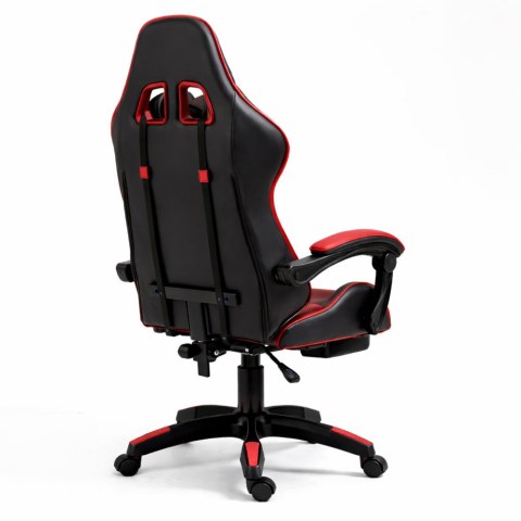 Fotel Gamingowy LEAN Obrotowy Biurowy Z Podnóżkiem Poduszki Czarno-Czerwony