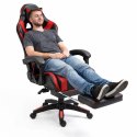 Fotel Gamingowy LEAN Obrotowy Biurowy Z Podnóżkiem Poduszki Czarno-Czerwony