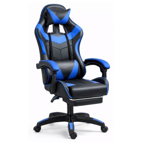 Fotel Gamingowy LEAN Obrotowy Biurowy Z Podnóżkiem Poduszki Czarno-Niebieski
