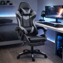 Fotel Gamingowy LEAN Obrotowy Biurowy Z Podnóżkiem Poduszki Czarno-Szary