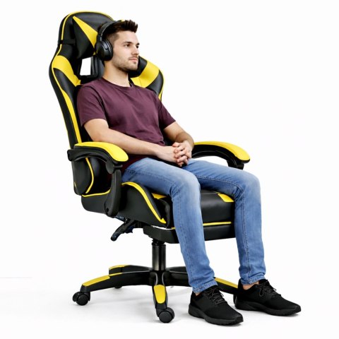 Fotel Gamingowy LEAN Obrotowy Biurowy Z Podnóżkiem Poduszki Czarno-Żółty
