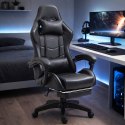 Fotel Gamingowy LEAN Obrotowy Biurowy Z Podnóżkiem Poduszki Czarny
