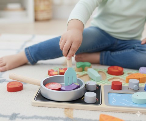 TOOKY TOY Drewniana Kuchnia z Akcesoriami - Zestaw Małego Kucharza
