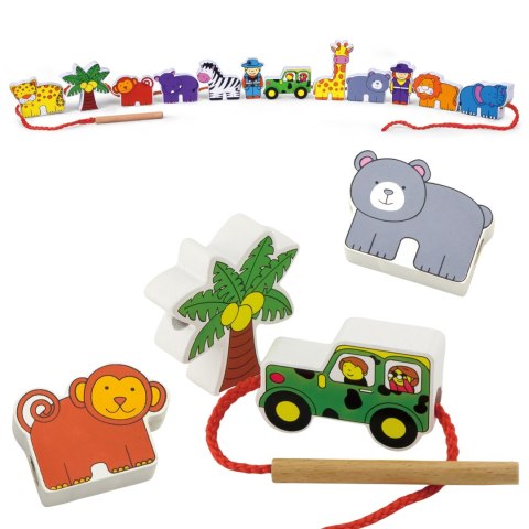 VIGA Drewniana Nawlekanka Przeplatanka Klocki Safari ZOO Montessori