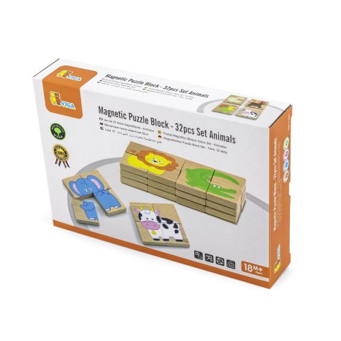 VIGA Drewniane Puzzle Magnetyczne Zwierzęta Układanka Certyfikat FSC
