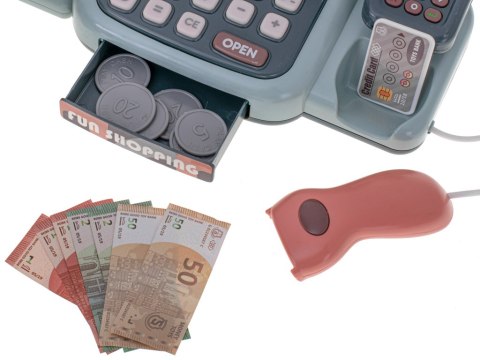 Kasa fiskalna sklepowa interaktywna skaner waga koszyk monety mikrofon światło dźwięk