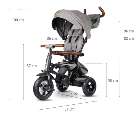MILLY MALLY 5901 Qplay Rowerek Trójkołowy Rito Deluxe Rubber Grey