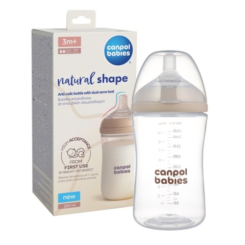 CANPOL 35/401 Butelka Natural Shape ze smoczkiem dwustrefowym 260ml