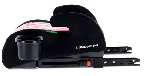 Fotelik podstawka booster siedzisko samochodowe SUNBABY - ISOFIX LittleNestPro 125-150 cm z uchwytem na kubek - czarny & różow